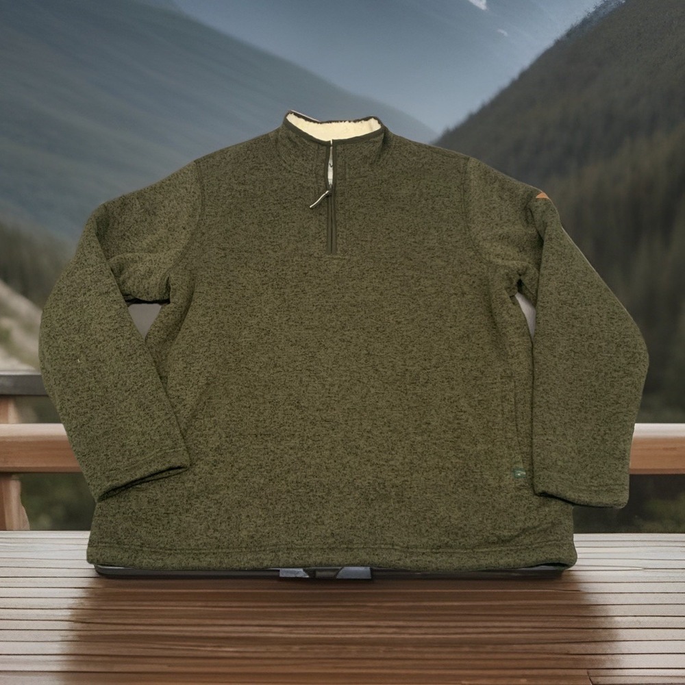 Orvis Fleece Sherpa Lined Pullover Sweater Mens 2XL  Quarter Zip Classic‎ Forest